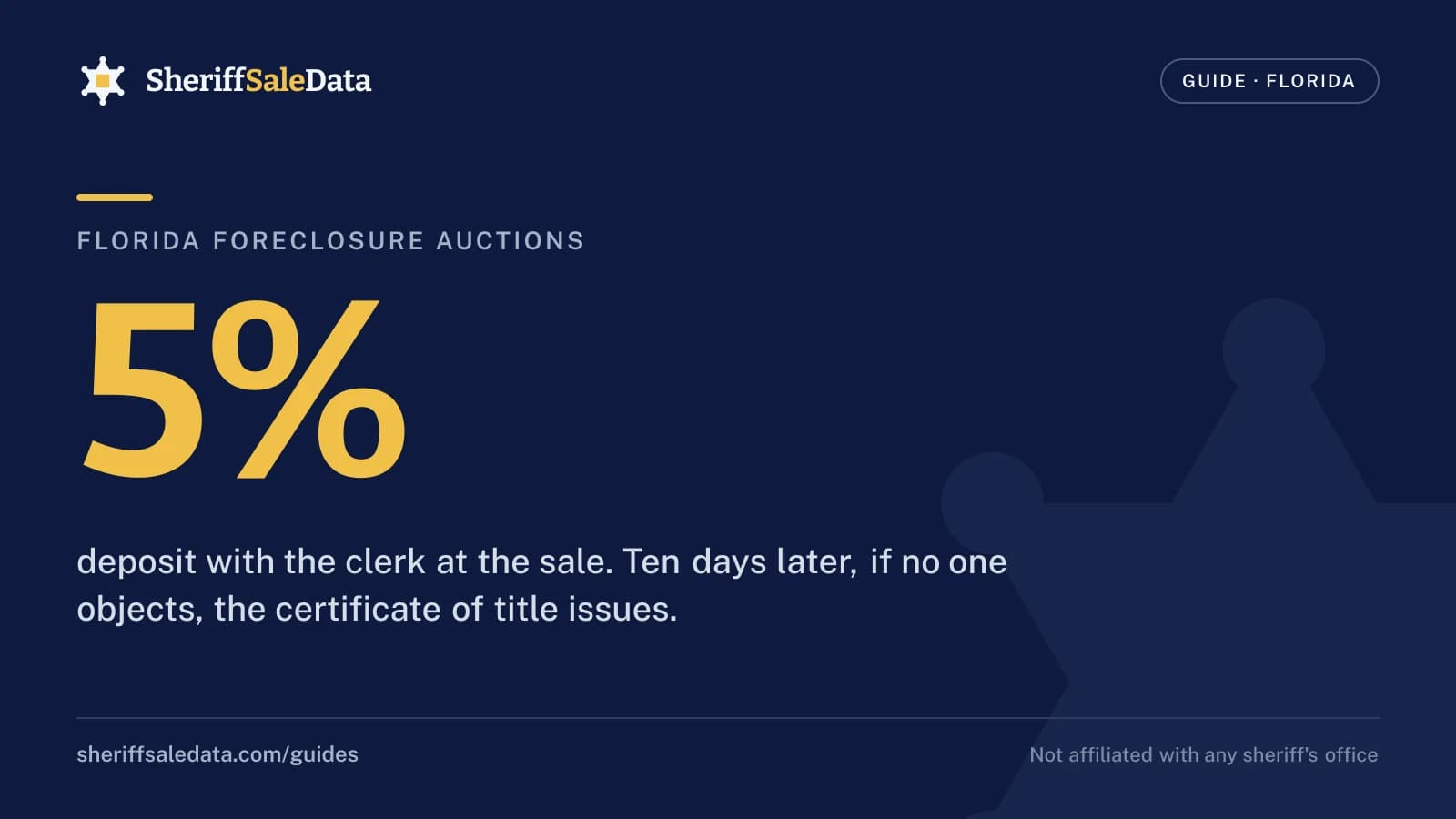 Cover: a Florida foreclosure auction winner posts a 5 percent deposit with the clerk.